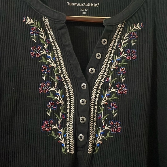 Woman Within Black Top with Purple Embroidery Size 3X - Picture 3 of 5